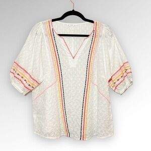 Embroidered Eyelet Lace Embellished Blouse Anthropology